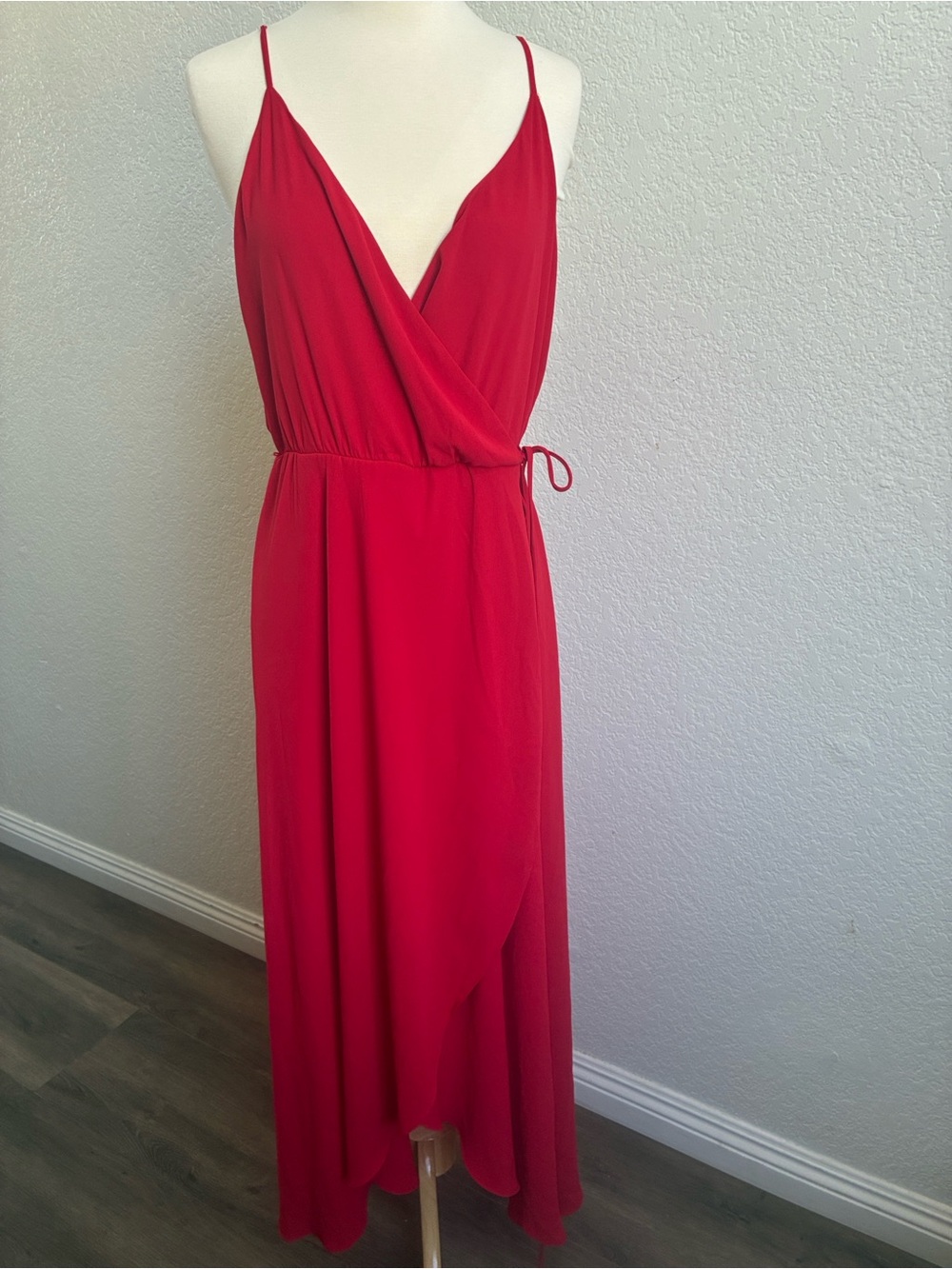Soprano Red Wrap Maxi Dress with Spaghetti Straps